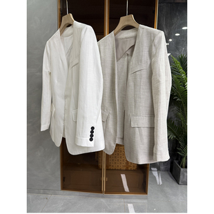 W26001 一眼沦陷 外套女 天丝亚麻V领西装 高ji感老钱风