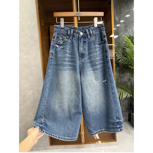 品质货！亚麻牛仔高腰阔腿中裤