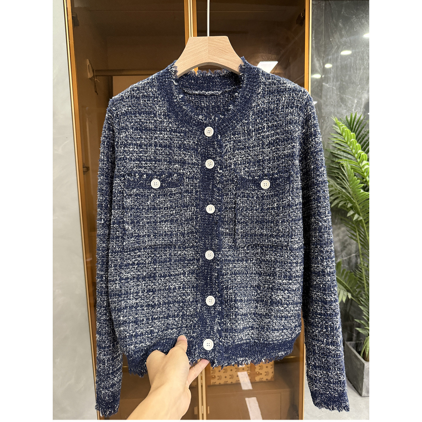 法式风！毛须绵羊毛针织开衫外套