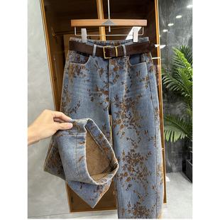 C25368 厂里老板咆哮推荐 女 加绒提花牛仔镰刀裤 美到发光