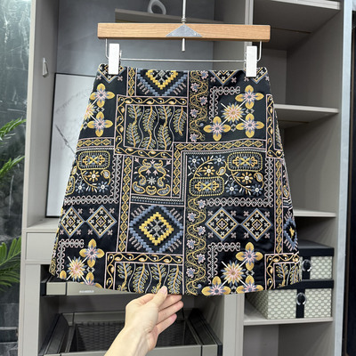 N货！醋酸刺绣高腰A字半身短裙