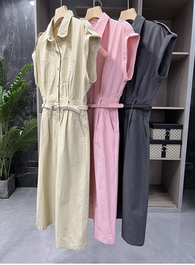 清仓不予退换！大厂外M单！工装连体开叉短袖连衣裙M01786