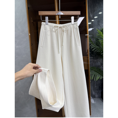 N货！肌理松紧腰休闲镰刀直筒裤