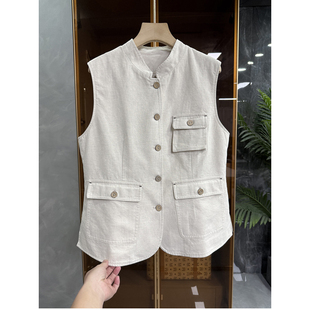 老友快快！大工厂品质！收腰贴袋棉麻立领马甲女   D66023~ME