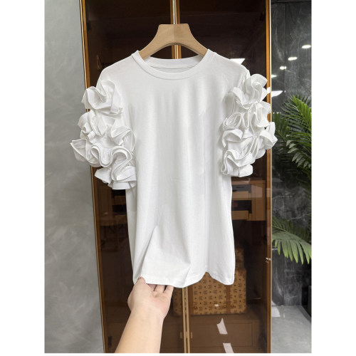 设计师款！花瓣短袖圆领棉T恤女