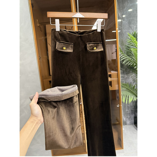 N货！修身真丝丝绒休闲喇叭裤