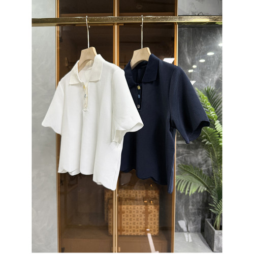 Q货！短款条纹POLO领短袖上衣