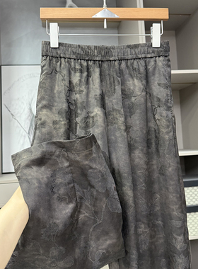 清仓不予退换！片！复古提花松紧腰休闲阔腿九分裤女H25135~ZY