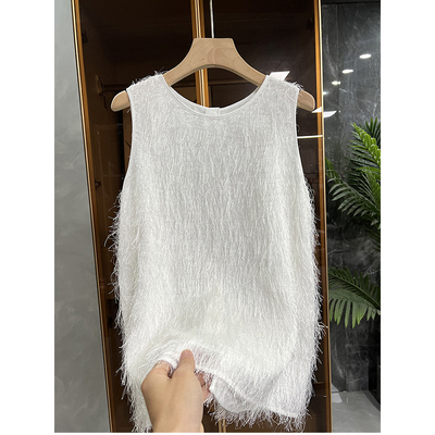 N货！亮片流苏圆领无袖背心上衣