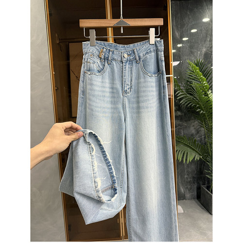 N货薄款莱赛尔中高腰牛仔直筒裤