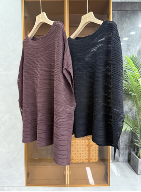 美得毫不费力！宽松亚麻蝙蝠衫镂空针织开衩上衣女    D8291~ME