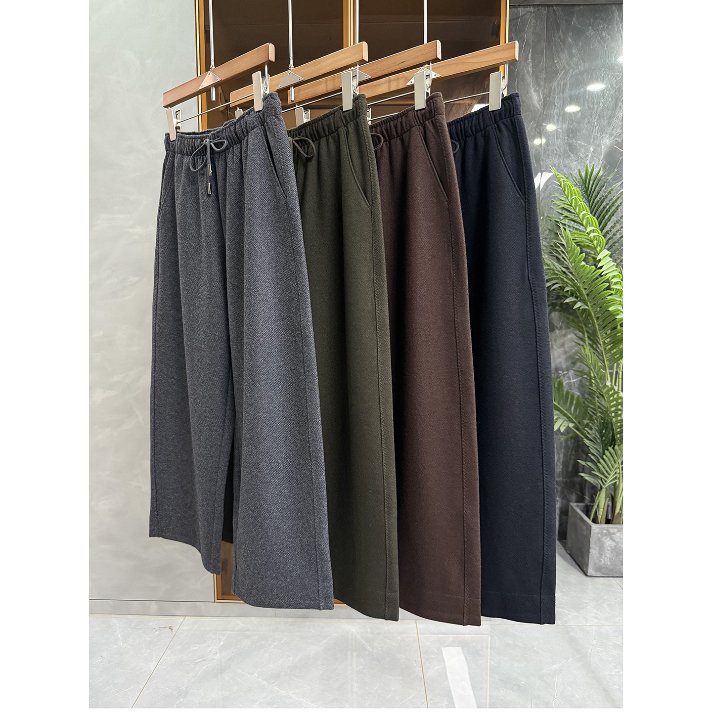 羊毛磨毛松紧腰休闲镰刀九分裤