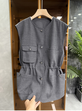 G上4K+！yuan单！精纺羊毛束腰圆领西装马甲女    M805021~JS