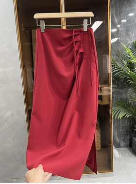 清仓不予退换！自带迷人气质！中式盘扣压褶开叉半身裙女24027