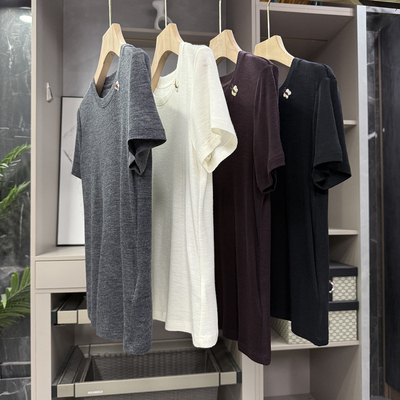 薄款正肩羊毛圆领短袖针织T恤