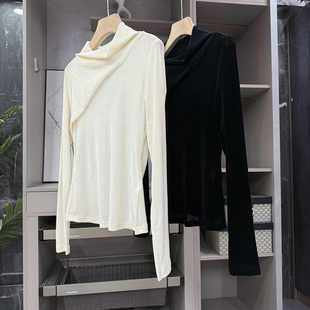 尖货!直接美到失语!修身植绒推推领长袖上衣女 704H053~ZY