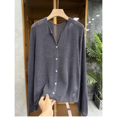 镂空针织开衫圆领长袖上衣