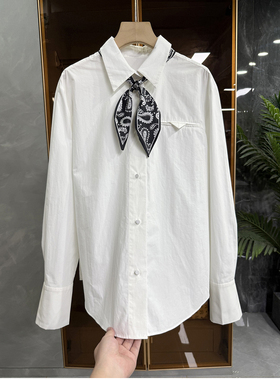 经典N货！怎么穿都美！匹马棉长袖飘带衬衫上衣女   D2603~ME