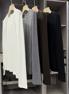 穿上都不想脱！软糯羊毛圆领长袖打底衫T恤女    95882~ZY