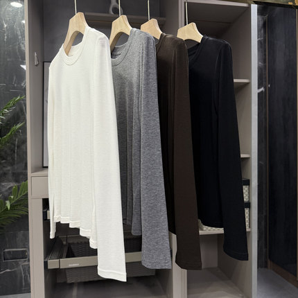 穿上都不想脱！软糯羊毛圆领长袖打底衫T恤女    95882~ZY