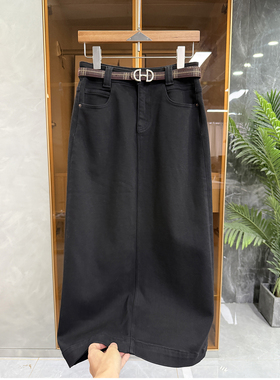 Q货！简单又时髦！微弹薄绒牛仔后开叉半身裙女    M040295~JS