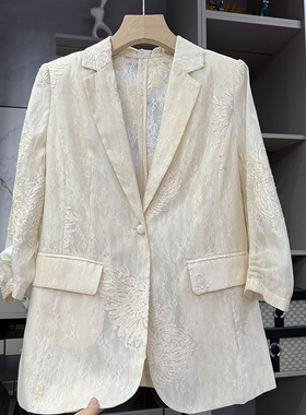 清仓不予退换！！刺绣蕾丝一粒扣中袖西装外套女92180~ZY