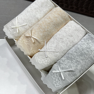 DN206 优质棉拼接花边中腰内裤 亲肤透气 4条女士内裤