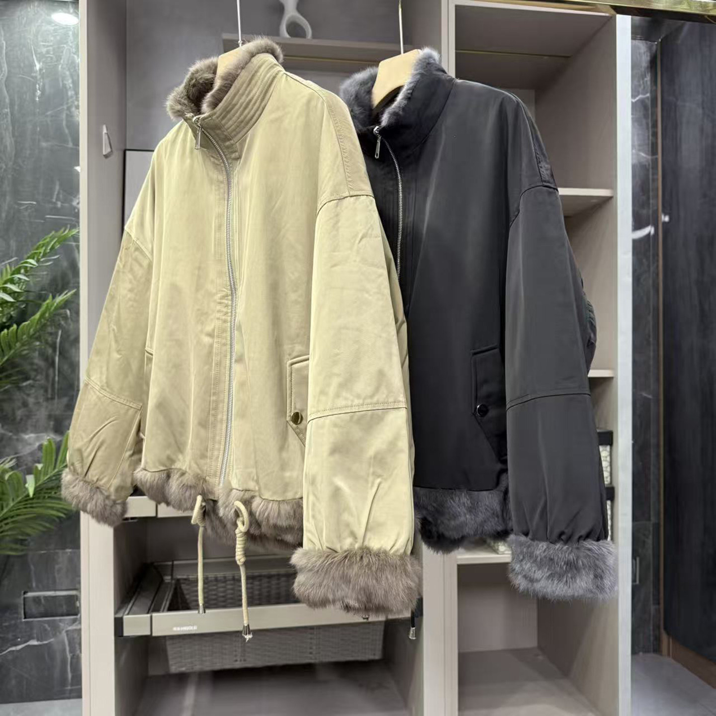 yuan单！G上5K+！宽松安哥拉兔毛立领棒球服外套女   HM500333~ZY