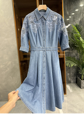 臻藏级牛仔系列！G上4K+！刺绣牛仔中袖连衣裙    W25501~JS