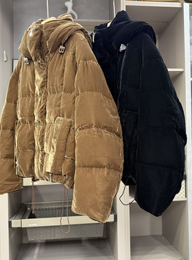 柜款！温暖发光！宽松丝绒连帽白鸭绒羽绒服外套女   AS11234~ZY