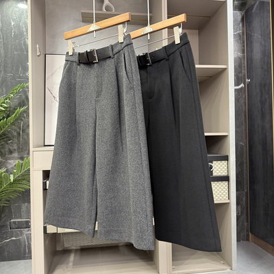 N货羊毛毛呢中高腰休闲阔腿中裤