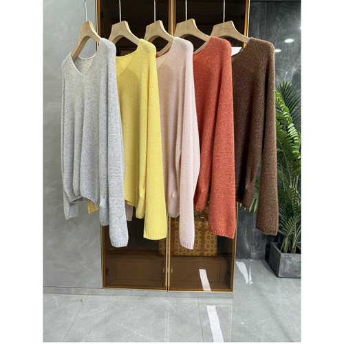 尖货！宽松羊绒真丝V领针织毛衣