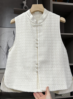 清仓不予退换！新中式绵羊毛银丝粗花呢立领开襟马甲女521601~ZY