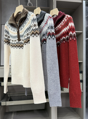 外D！出片神器！费尔岛羊绒羊毛半拉链翻领针织毛衣女 SYMYHY9~ZY