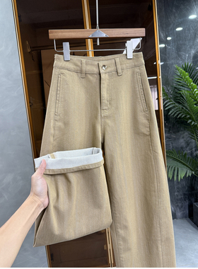 大N货！藏肉显瘦！人字纹休闲镰刀直筒裤女    M339979~JS