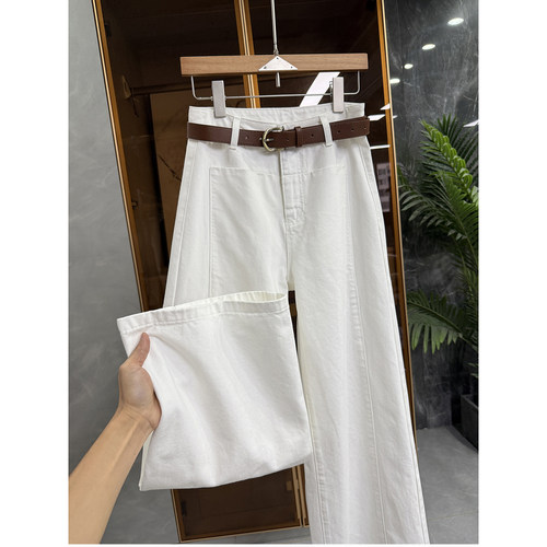 N货！藏肉显高挑！中高腰白色牛仔阔腿裤女    M319356~JS - 封面