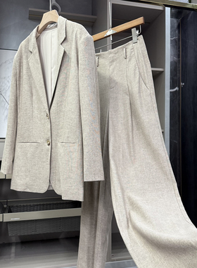 代工大厂P牌单！宽松亚麻西装外套+长裤西裤套装女  T26019~ZY