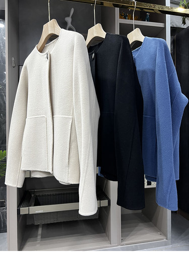 琎口羊绒澳毛一粒扣毛呢短外套