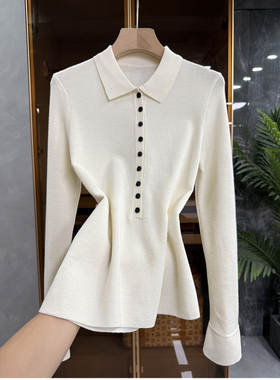 清仓不予退换！质好！修身POLO领绵羊毛针织上衣女252182~JS