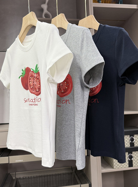 INS博主咆哮推荐！西红柿印花圆领短袖棉短T恤女  ZW26101~ZY