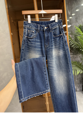 老友shou！口碑工厂！中高腰牛仔直筒裤女    M353118~JS