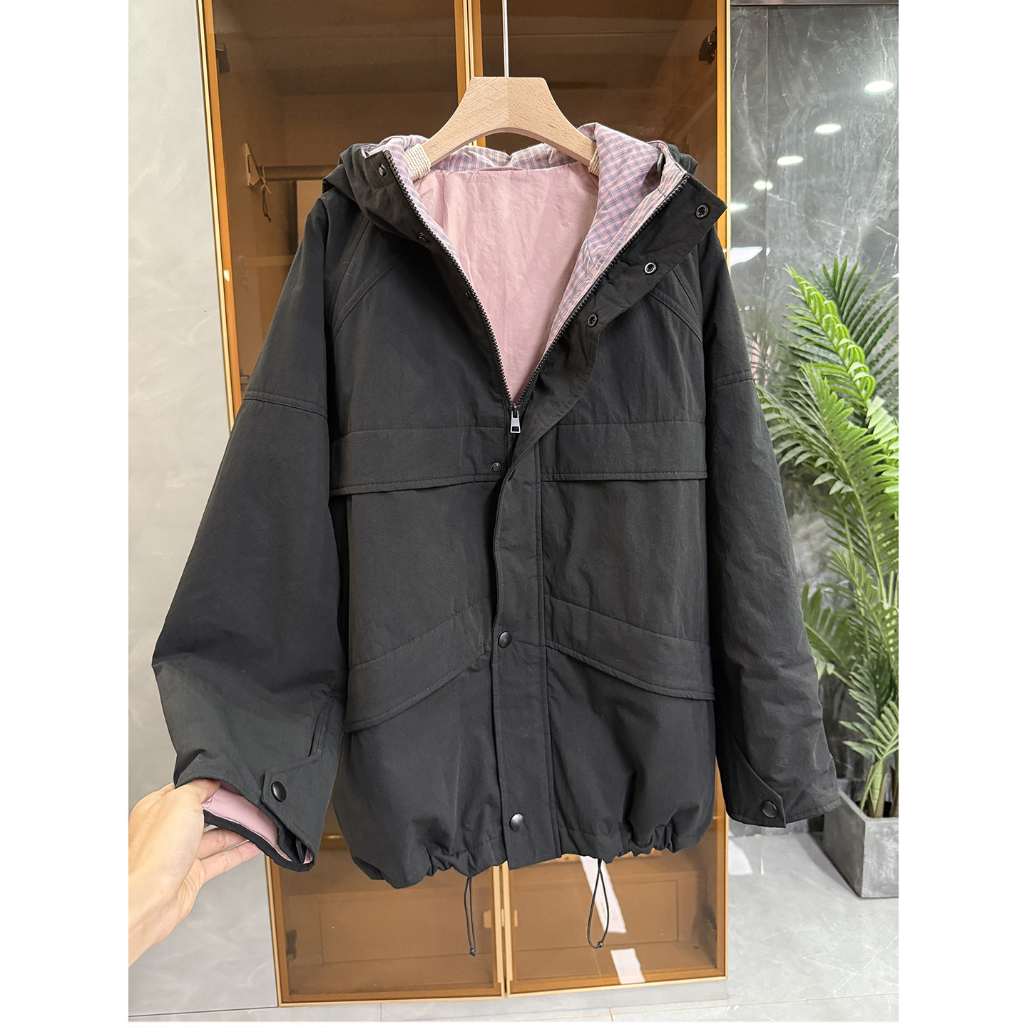 yuan厂单！宽松棉服连帽风衣外套