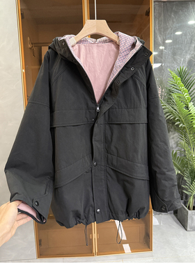 炸裂推荐！yuan厂单！宽松棉服连帽风衣外套女    MZ15540~JS