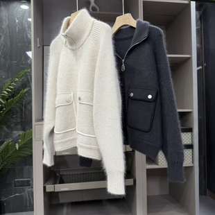 M710 温暖浣熊绒羊毛宽松拉链针织外套女 重磅尖货 闭眼入