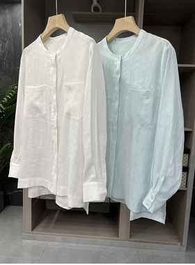清仓不予退换！气质！透气亚麻圆领长袖衬衫上衣女106002~ME