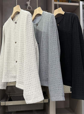清仓不予退换！P牌料！宽松镂空羊毛圆领外套女H2549~ZY