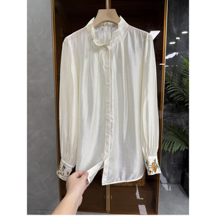 设计师款 D92613 宽松刺绣荷叶领长袖 上衣女 衬衫 美翻