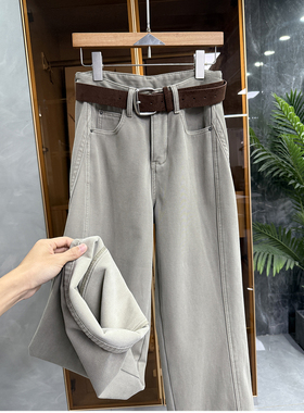 高个子冲！藏肉显瘦！加绒中高腰牛仔镰刀裤女   M046001~JS