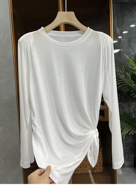 清仓不予退换ji别！柔糯丝滑天丝圆领长袖面膜T恤女T8057~JS