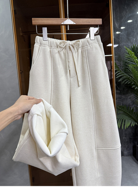 N货！穿出慵懒时髦感！加绒松紧腰休闲镰刀卫裤女   M778179~JS